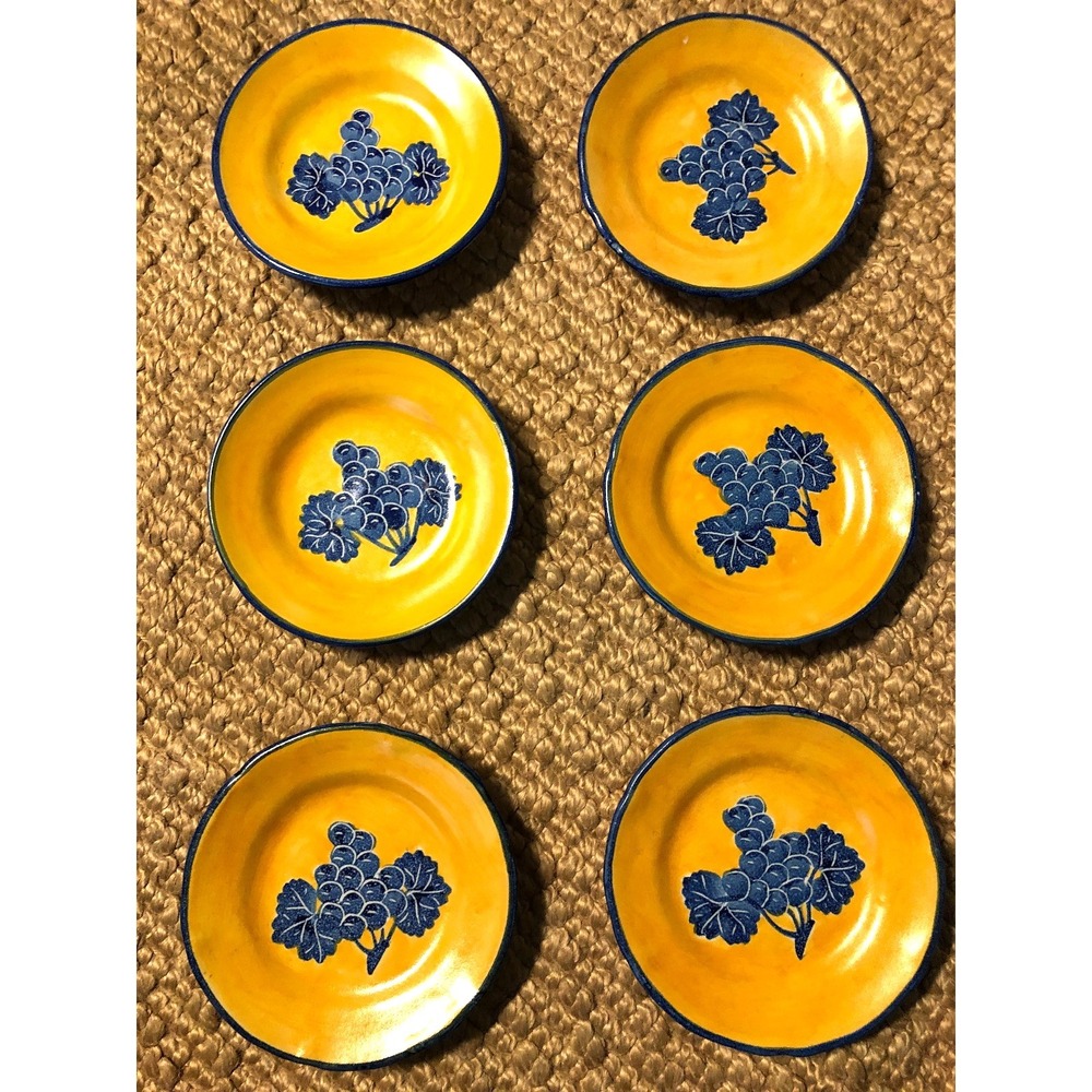 Salad Plate Set of  C.A.S. Vietri Italy Solimene - Wine Grapes Original Signed
